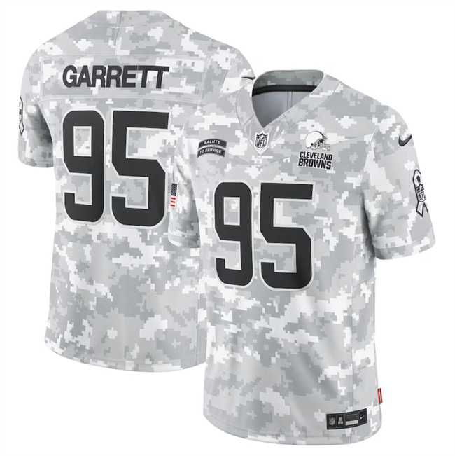 Mens Cleveland Browns #95 Myles Garrett 2024 Arctic Camo Salute To Service Limited Stitched Jersey Dyin